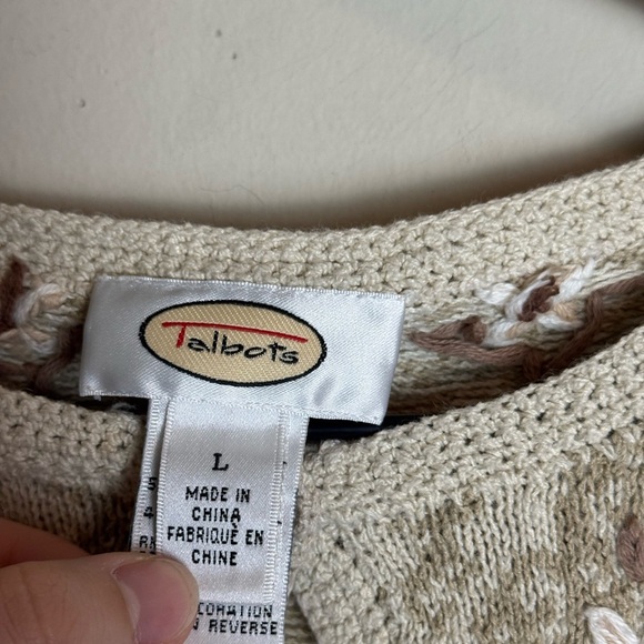 Vintage Talbots Womens Floral 3D Print Button Cardigan Sweater Large Tan Grandma - Picture 3 of 5